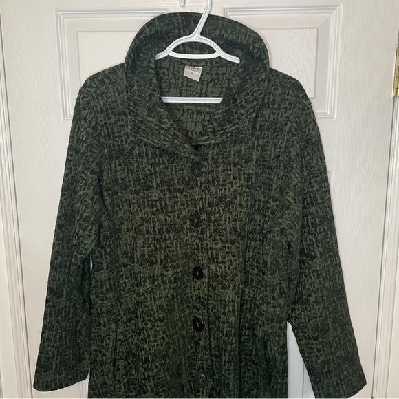 Cmc Vintage Green Tapestry Print Button up Long Coat medium - Picture 4 of 10